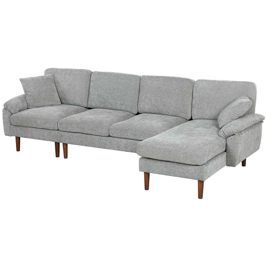 Grey L-Shape Sectional Sofa – Modern Reversible Chaise Couch with Pillows & Wooden Legs (United States & Canada Delivery Only)
