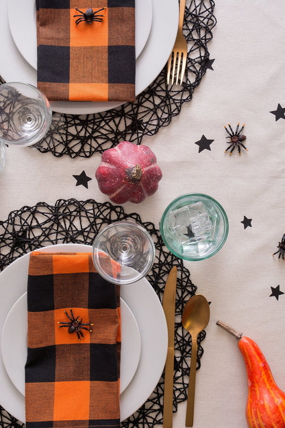 DII 100% Cotton, Machine Washable, Printed Halloween Tablecloth 52 x 52, Seats 4 People, Black Stars & Spiders
