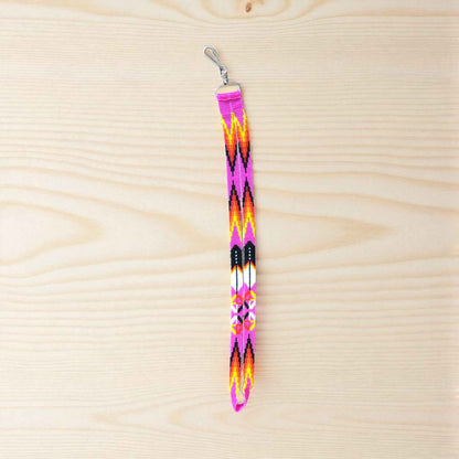 Pink feathers Native Beaded Lanyard