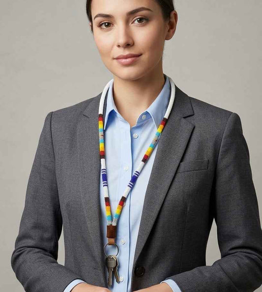 Round Beaded Lanyard(White)