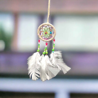 Small Handmade White Dreamcatcher with White Feathers