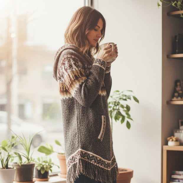 OLDTRIBES™ Women Cardigan Brown Alpaca Sweater
