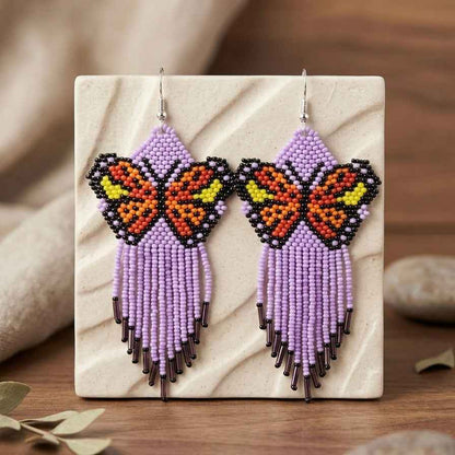 Purple  Beaded Dancing Wing Earrings