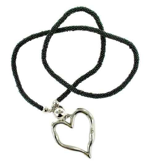 Beaded Rope Necklace with Open Heart