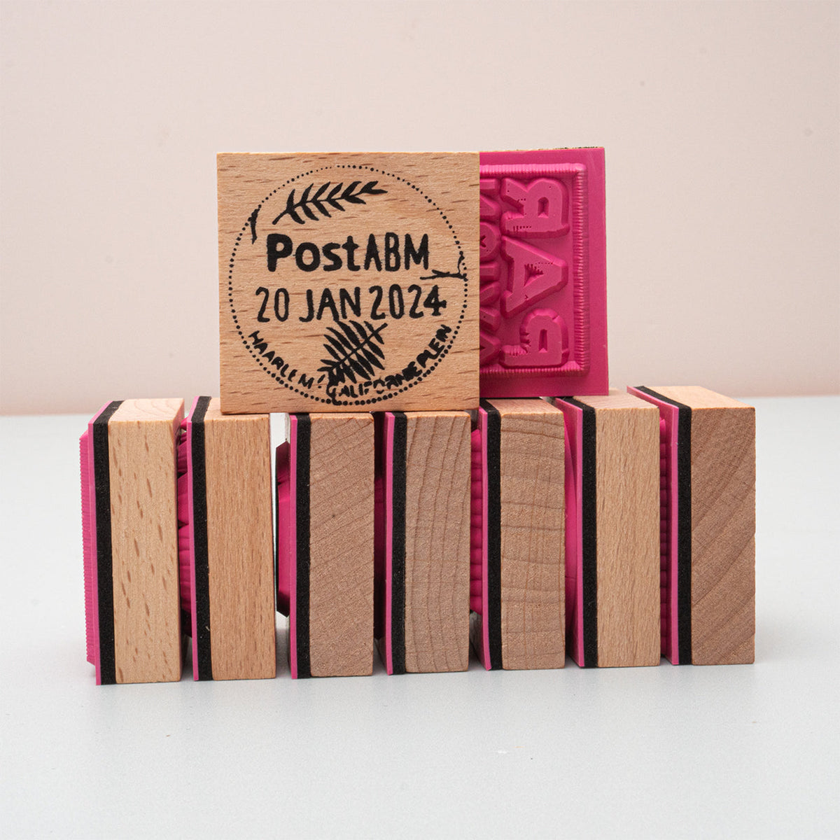 ABM Wooden Stamp Set Rubber Stamps Signature Collection 120x120x23mm 9 PC nr.595