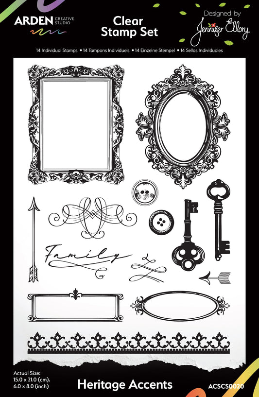 Arden Creative Studio Heritage Accents 6in x 8in Clear Stamp Set