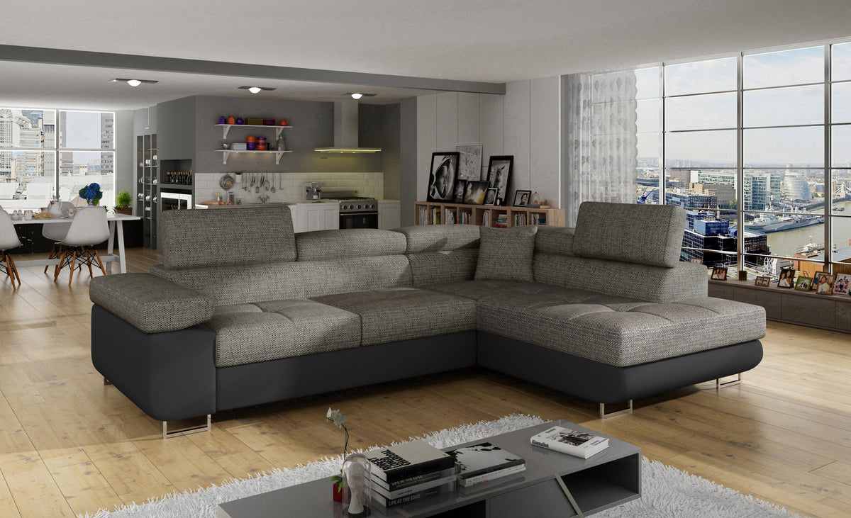Anton Two-Tone Storage Sleeper Sectional Sofa - Grey/Black