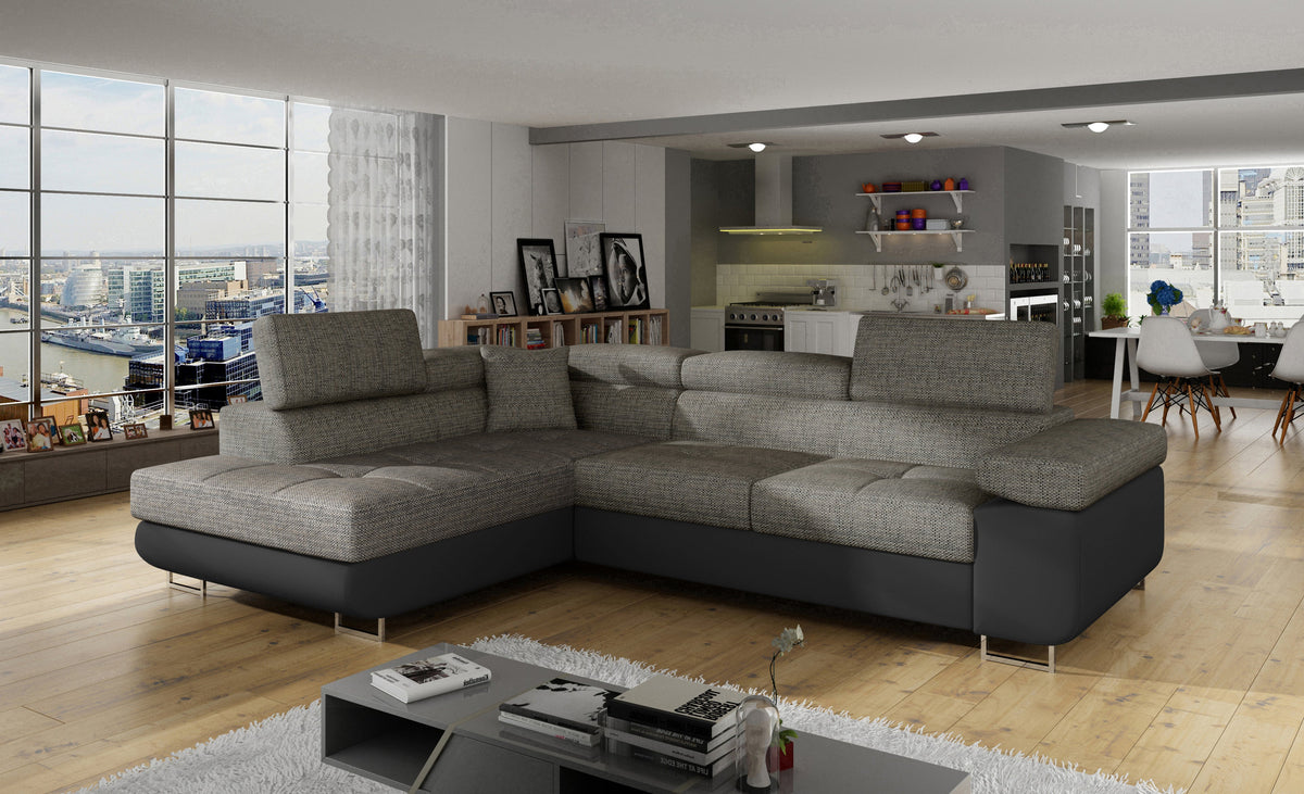 Anton Two-Tone Storage Sleeper Sectional Sofa - Grey/Black