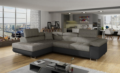 Anton Two-Tone Storage Sleeper Sectional Sofa - Grey/Black