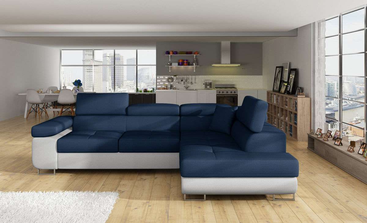 Anton Two-Tone Storage Sleeper Sectional Sofa - Navy/Grey