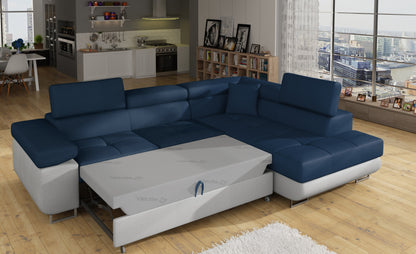 Anton Two-Tone Storage Sleeper Sectional Sofa - Navy/Grey