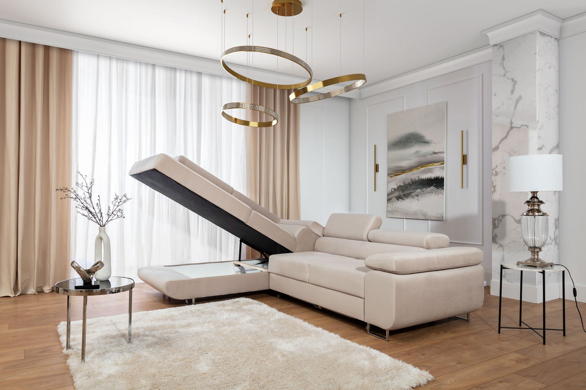 Anton Storage Sleeper Sectional Sofa - Beige