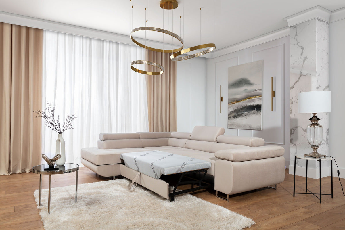 Anton Storage Sleeper Sectional Sofa - Beige