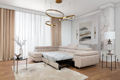 Anton Storage Sleeper Sectional Sofa - Beige