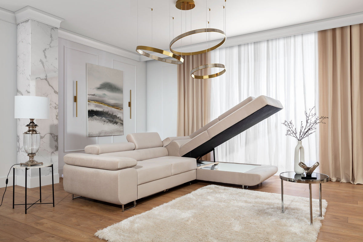 Anton Storage Sleeper Sectional Sofa - Beige