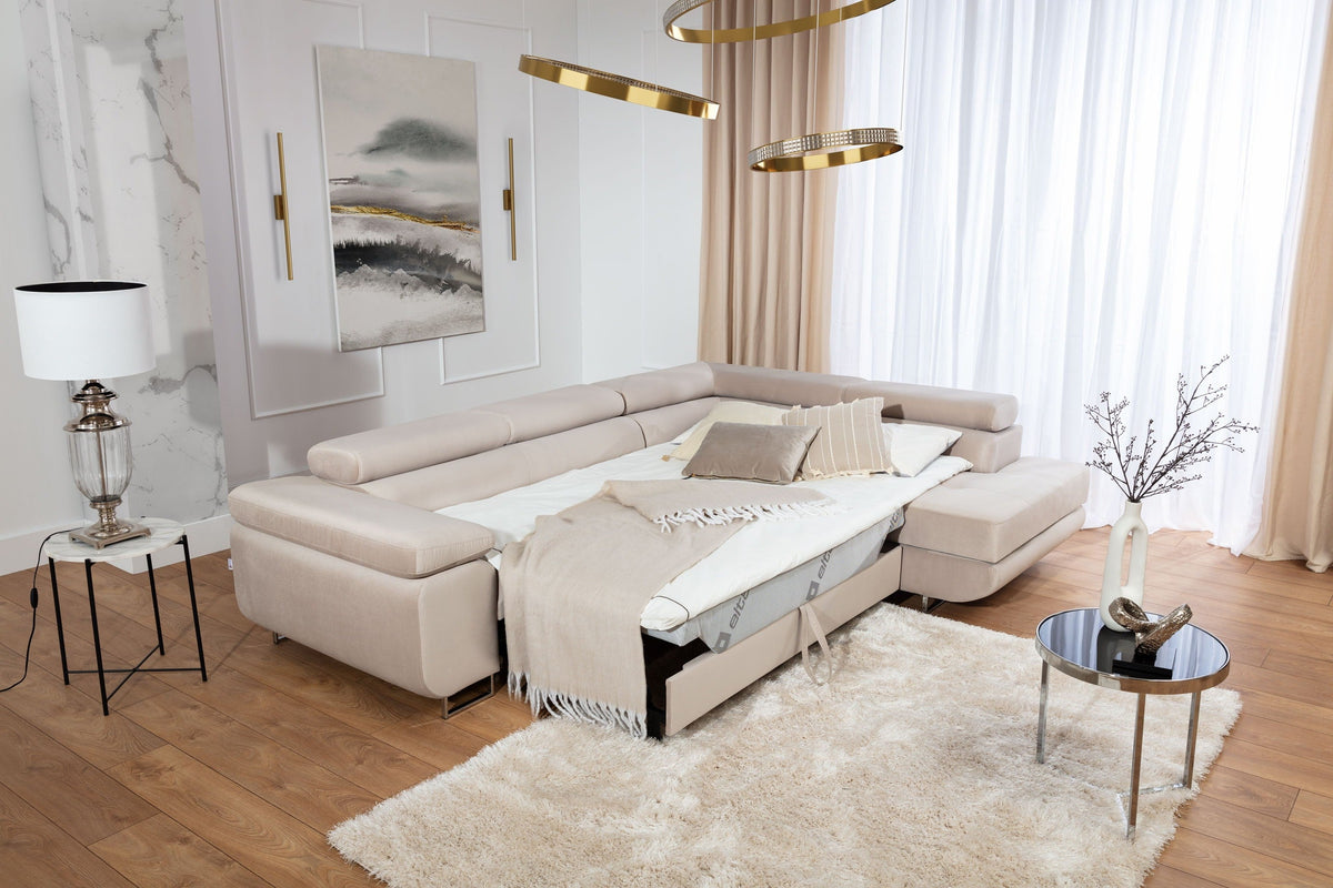Anton Storage Sleeper Sectional Sofa - Beige