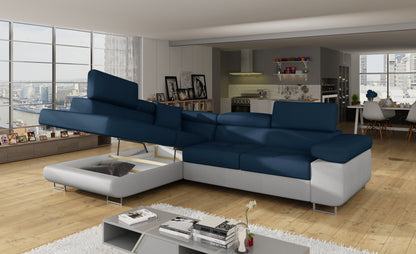 Anton Two-Tone Storage Sleeper Sectional Sofa - Navy/Grey