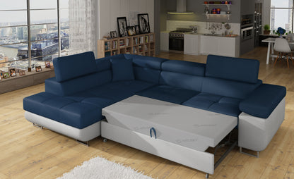 Anton Two-Tone Storage Sleeper Sectional Sofa - Navy/Grey