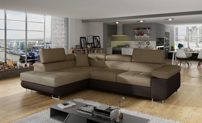 Anton Two-Tone Storage Sleeper Sectional Sofa - Beige/Dark Brown