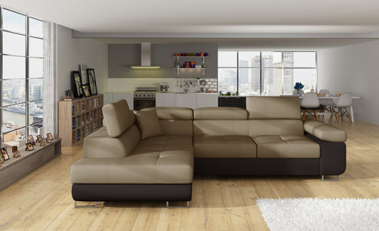 Anton Two-Tone Storage Sleeper Sectional Sofa - Beige/Dark Brown
