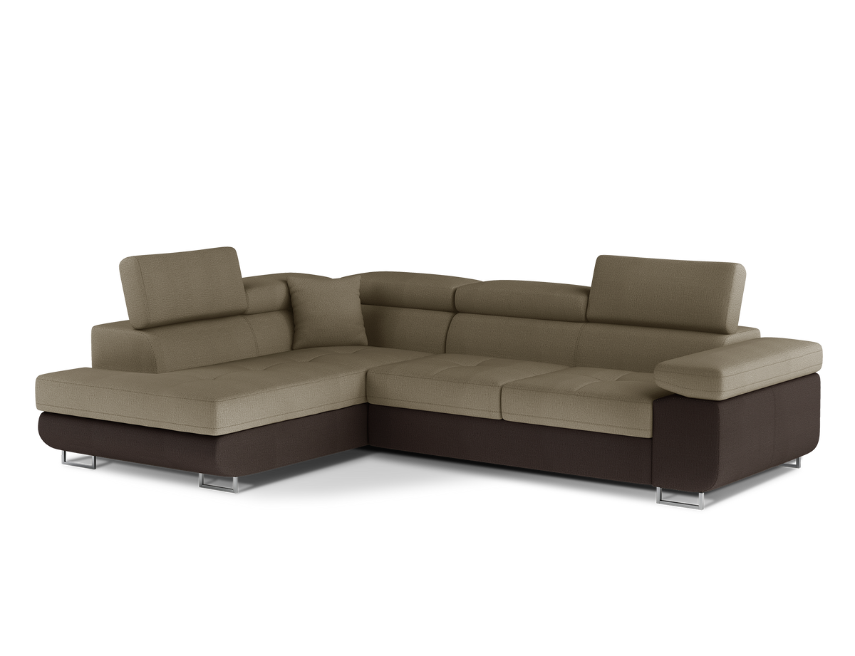 Anton Two-Tone Storage Sleeper Sectional Sofa - Beige/Dark Brown