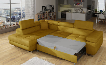 Anton Storage Sleeper Sectional Sofa - Mustard