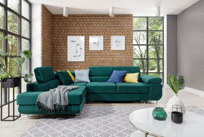 Anton Storage Sleeper Sectional Sofa - Emerald Green