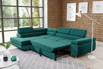 Anton Storage Sleeper Sectional Sofa - Emerald Green