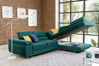 Anton Storage Sleeper Sectional Sofa - Emerald Green