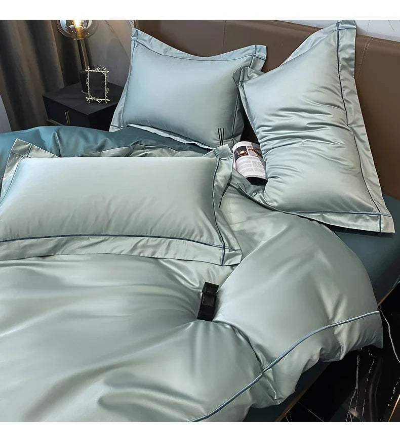 Royal Retreat Fine Gold Embroidered 600 TC Duvet Set - Purple/Dark Grey/White/Steel Blue/Light Grey/Jade Green/Peach Pink/Champagne/Blue/Beige/Aqua Green/Emerald Green