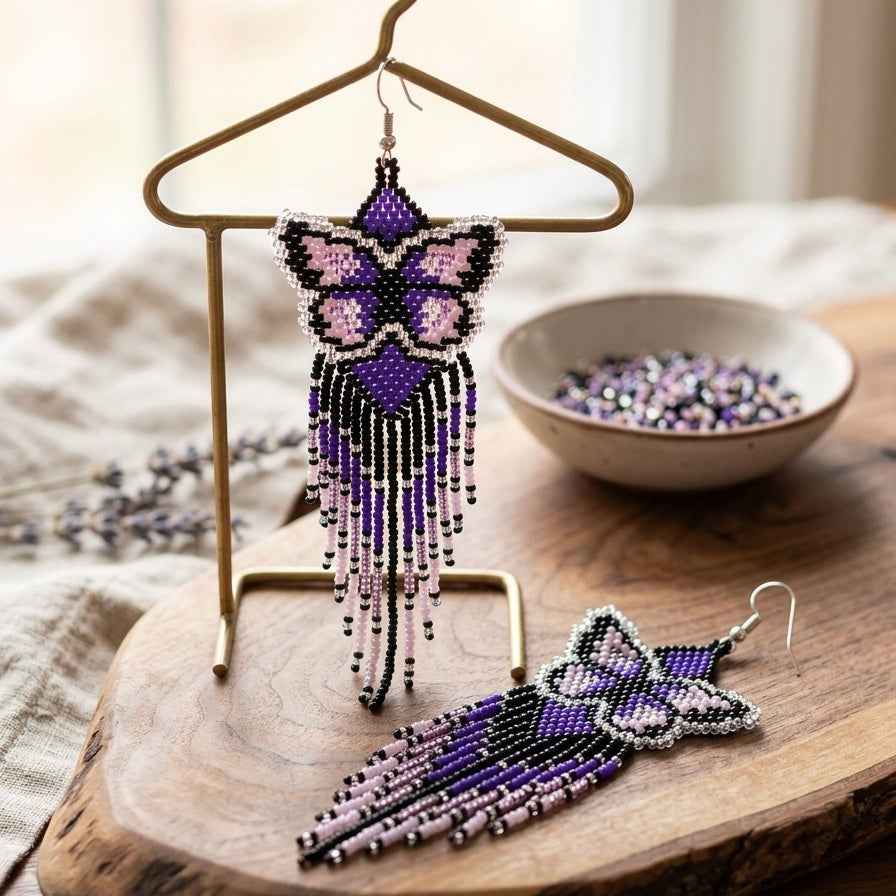 Purple  Beaded Dancing Wing Earrings