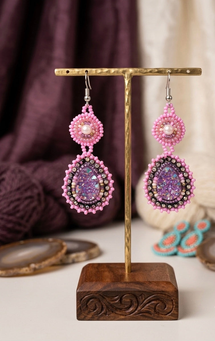 Drop Beaded Earrings pink collection