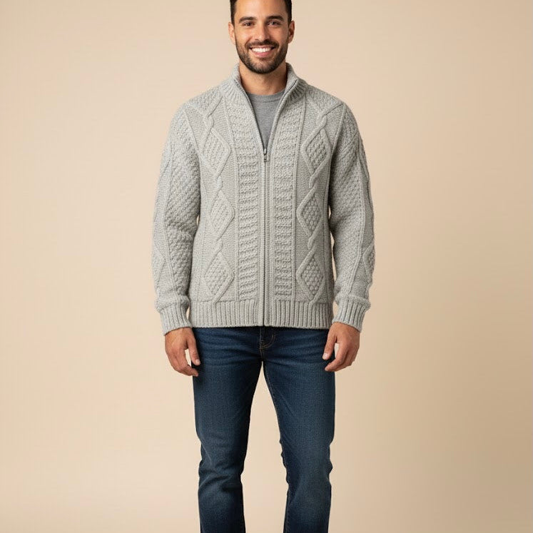 Grey Cayambe Alpaca Cable Knit Sweater