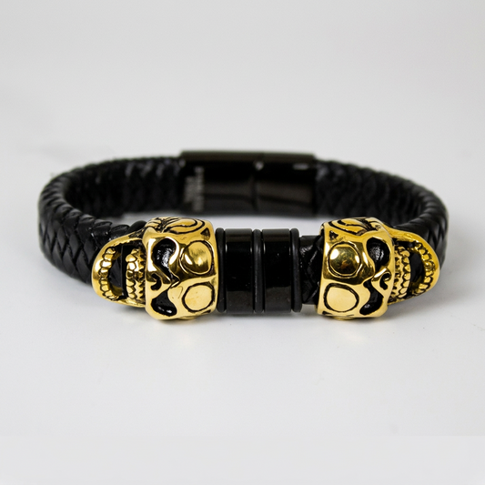 Men's Braided Leather Skull Charm Bracelet | Stainless Steel Accents