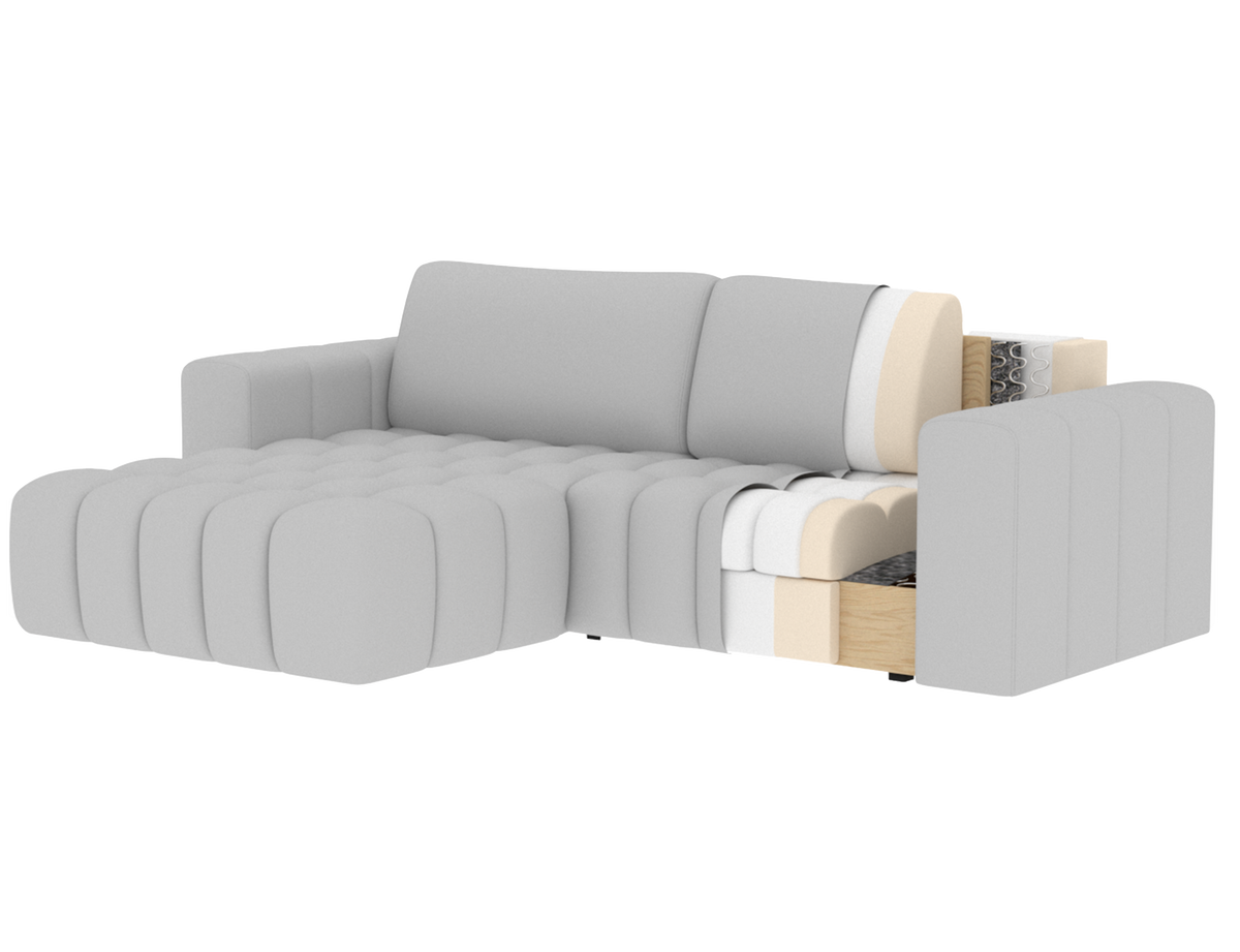 Bonett 4 Seater Storage Sleeper Chaise Sofa - Grey
