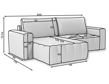 Bonett 4 Seater Storage Sleeper Chaise Sofa - Beige