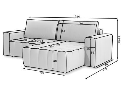 Bonett 4 Seater Storage Sleeper Chaise Sofa - Grey