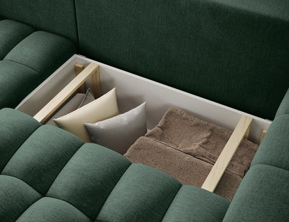 Bonett 4 Seater Storage Sleeper Chaise Sofa - Dark Green