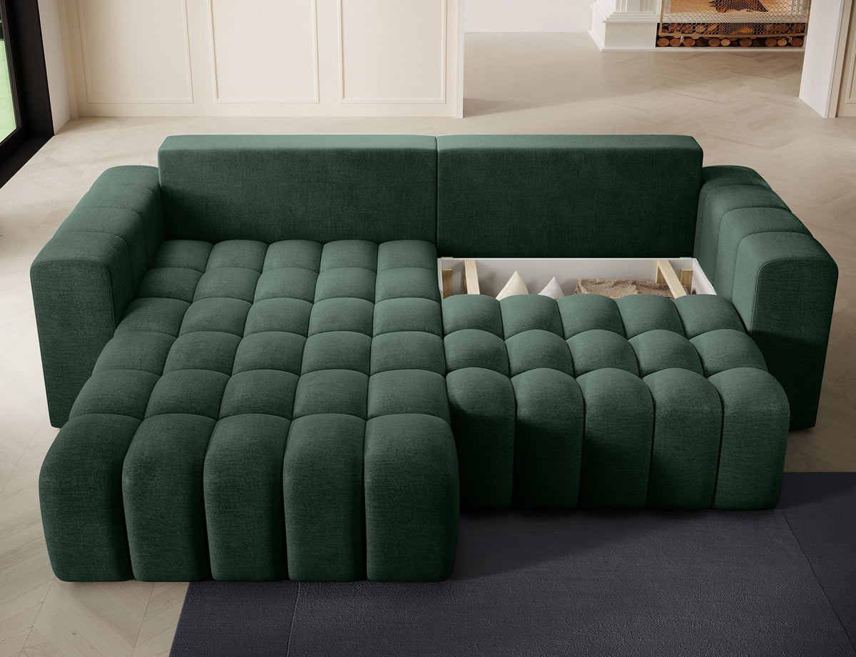 Bonett 4 Seater Storage Sleeper Chaise Sofa - Dark Green
