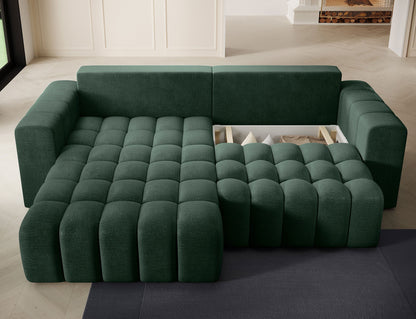 Bonett 4 Seater Storage Sleeper Chaise Sofa - Dark Green