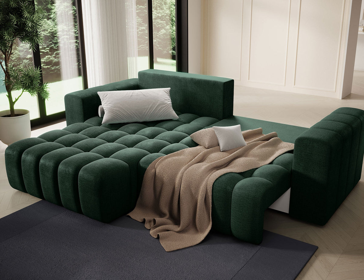 Bonett 4 Seater Storage Sleeper Chaise Sofa - Dark Green