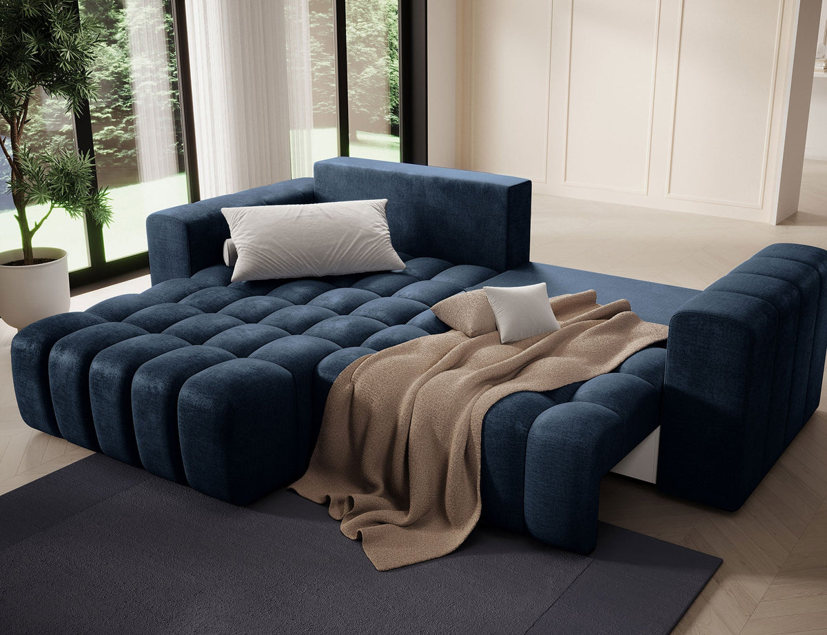 Bonett 4 Seater Storage Sleeper Chaise Sofa - Navy Blue