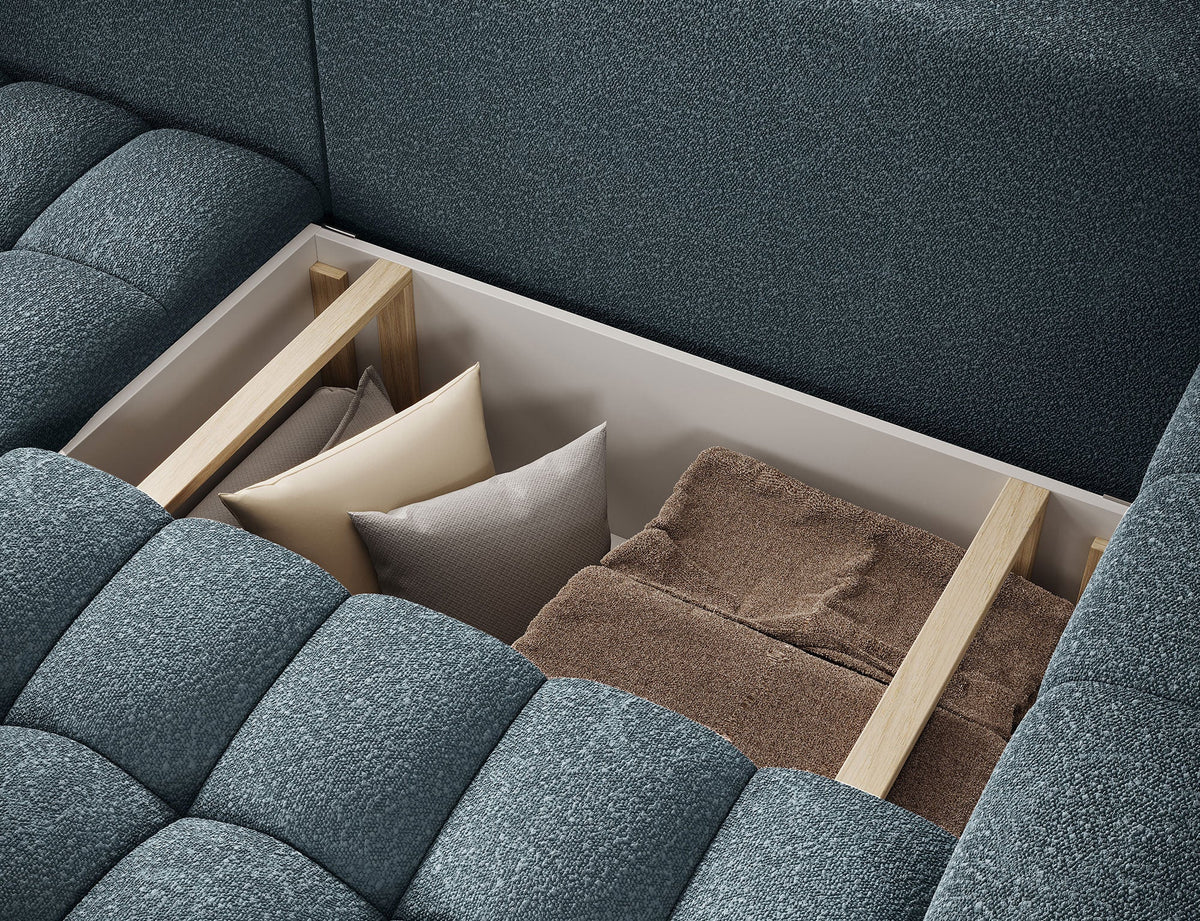 Bonett 4 Seater Storage Sleeper Chaise Sofa - Teal Blue