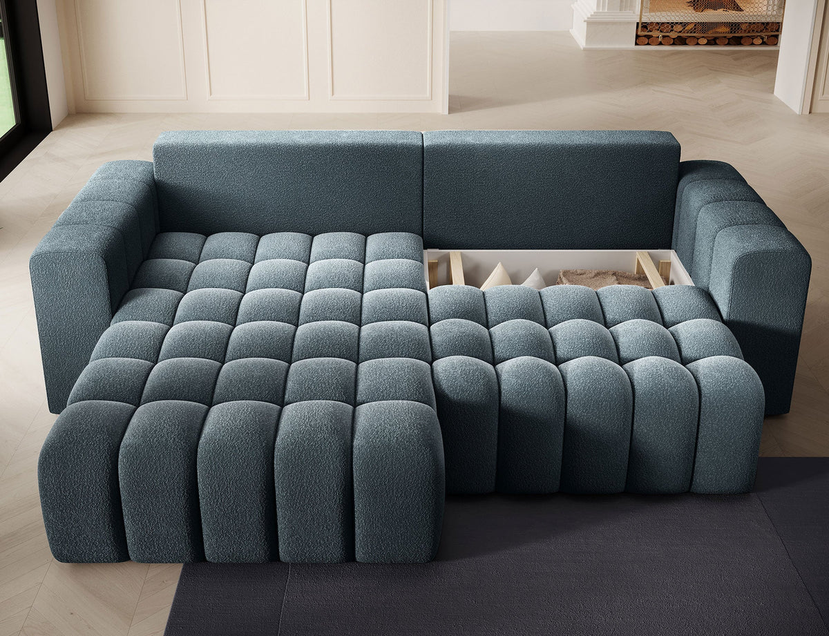 Bonett 4 Seater Storage Sleeper Chaise Sofa - Teal Blue