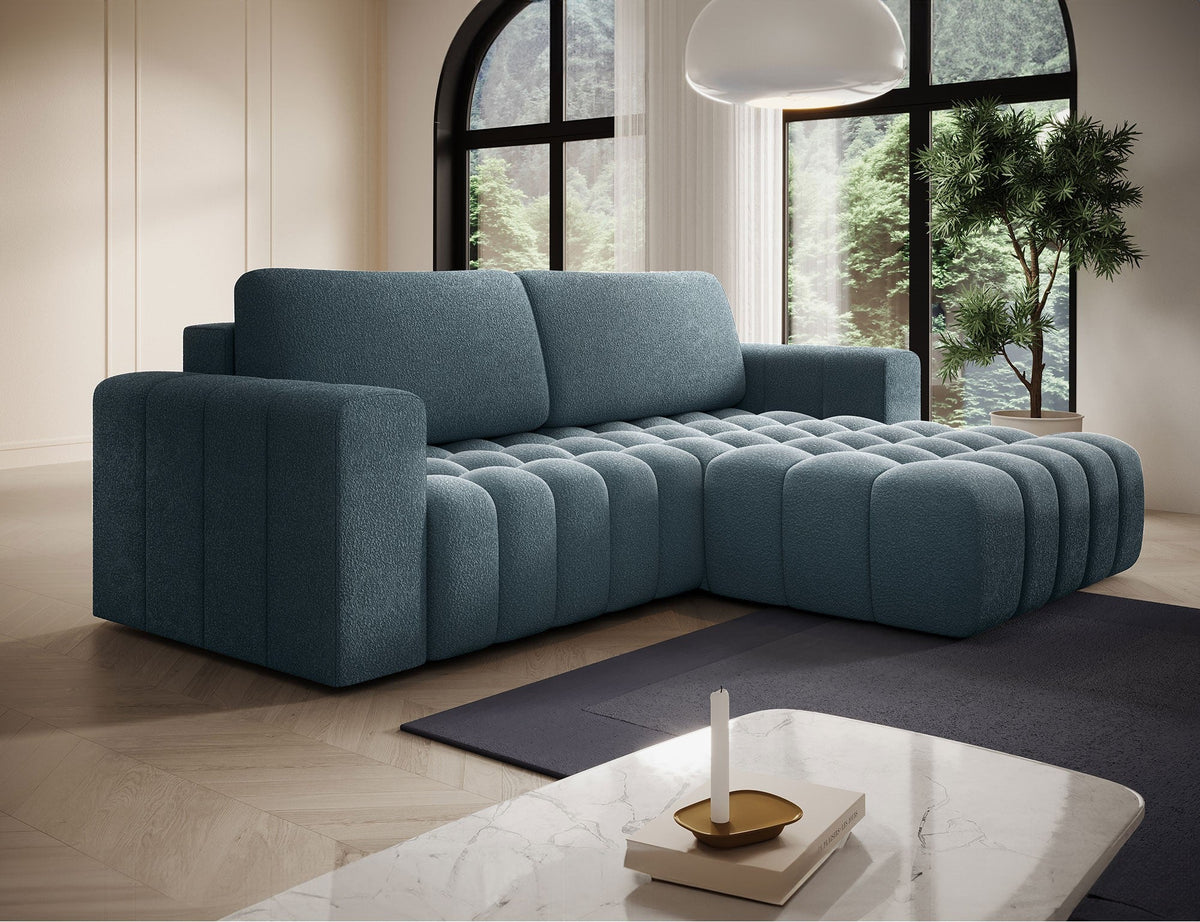 Bonett 4 Seater Storage Sleeper Chaise Sofa - Teal Blue
