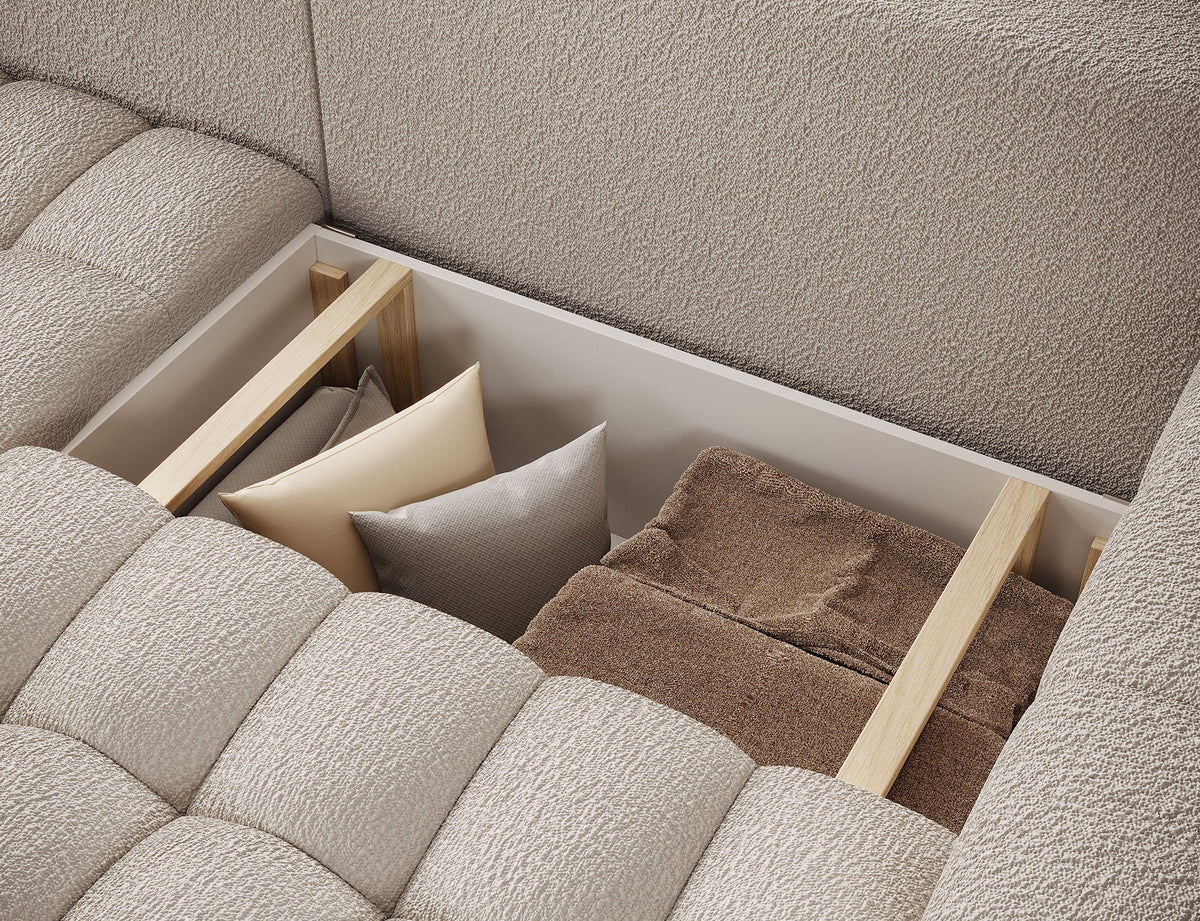 Bonett 4 Seater Storage Sleeper Chaise Sofa - Beige