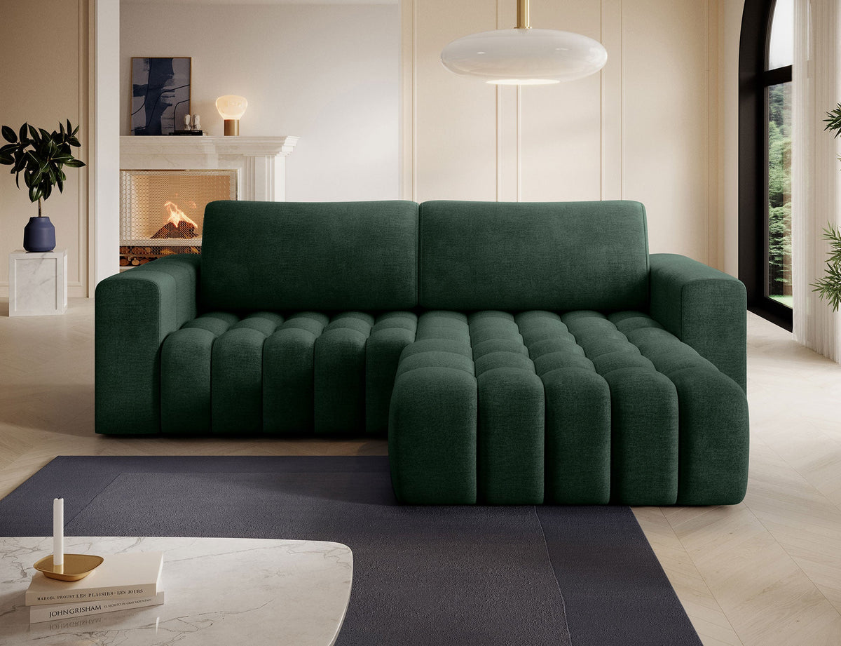Bonett 4 Seater Storage Sleeper Chaise Sofa - Dark Green