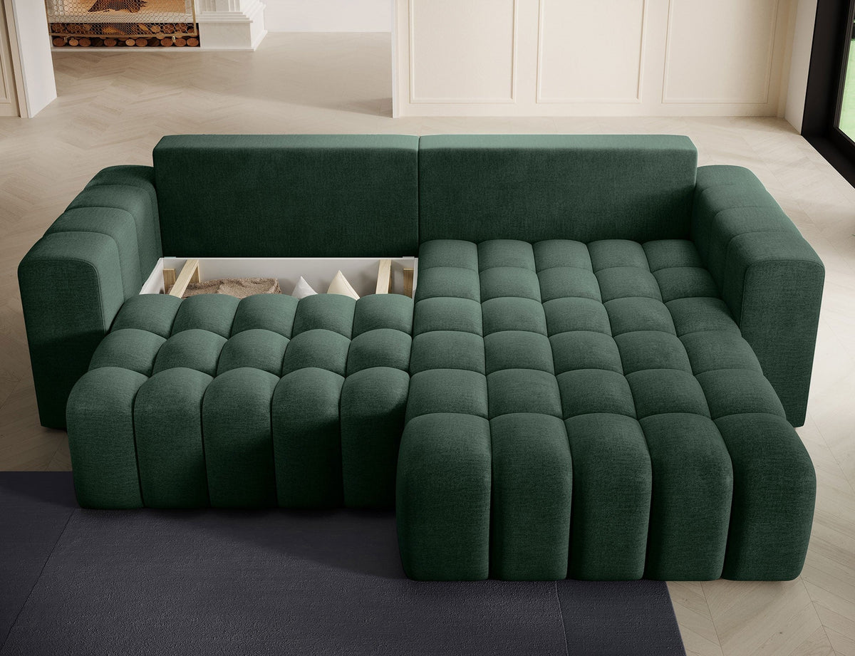Bonett 4 Seater Storage Sleeper Chaise Sofa - Dark Green