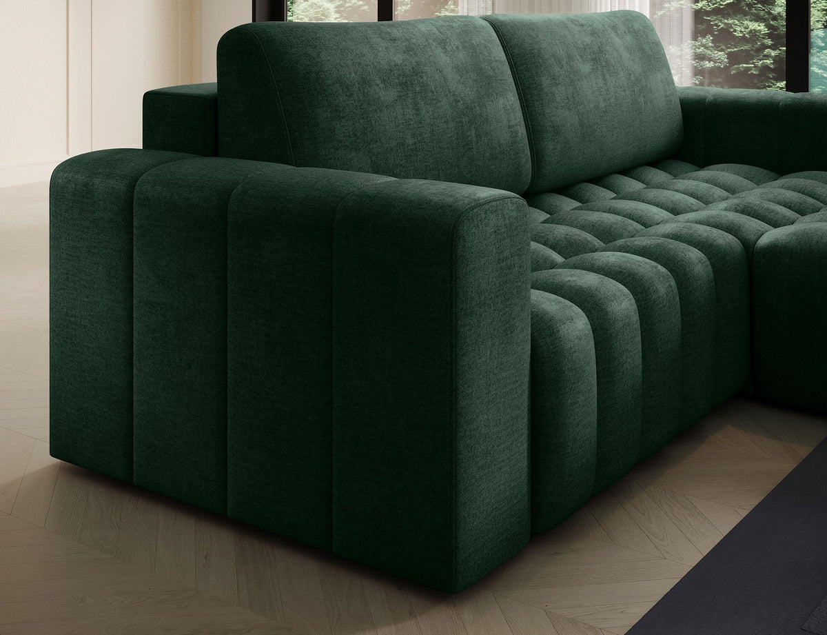 Bonett 4 Seater Storage Sleeper Chaise Sofa - Dark Green
