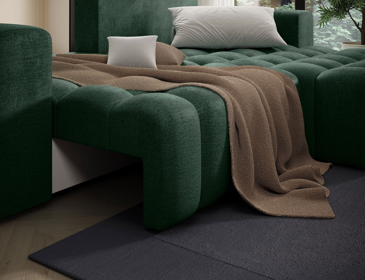 Bonett 4 Seater Storage Sleeper Chaise Sofa - Dark Green
